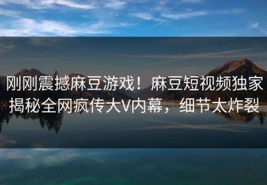 刚刚震撼麻豆游戏！麻豆短视频独家揭秘全网疯传大V内幕，细节太炸裂