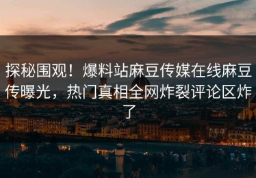 探秘围观！爆料站麻豆传媒在线麻豆传曝光，热门真相全网炸裂评论区炸了