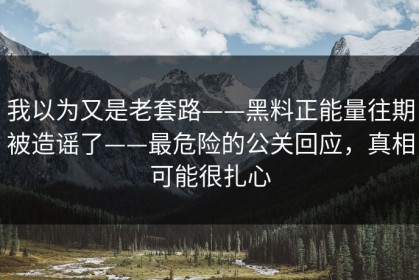 我以为又是老套路——黑料正能量往期被造谣了——最危险的公关回应，真相可能很扎心