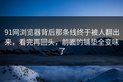 91网浏览器背后那条线终于被人翻出来，看完再回头，前面的铺垫全变味了