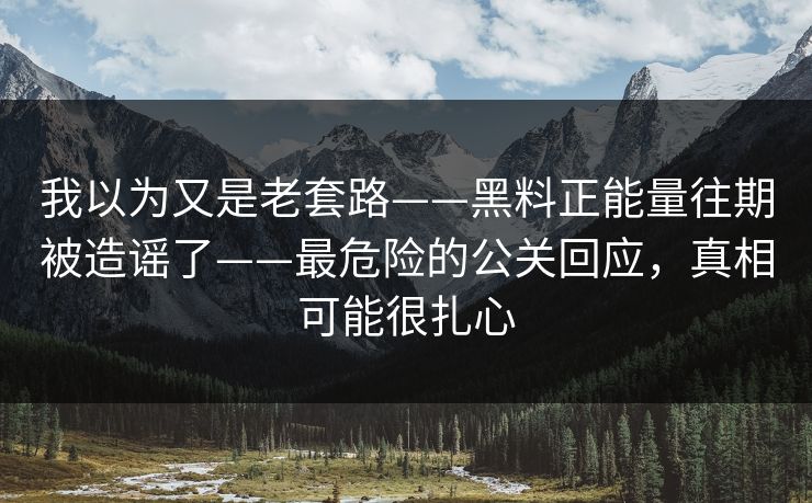 我以为又是老套路——黑料正能量往期被造谣了——最危险的公关回应,真相可能很扎心 我以为又是老套路——黑料正能量往期被造谣了——最危险的公关回应,真相可能很扎心