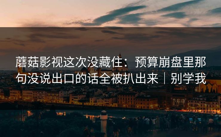 蘑菇影视这次没藏住：预算崩盘里那句没说出口的话全被扒出来｜别学我